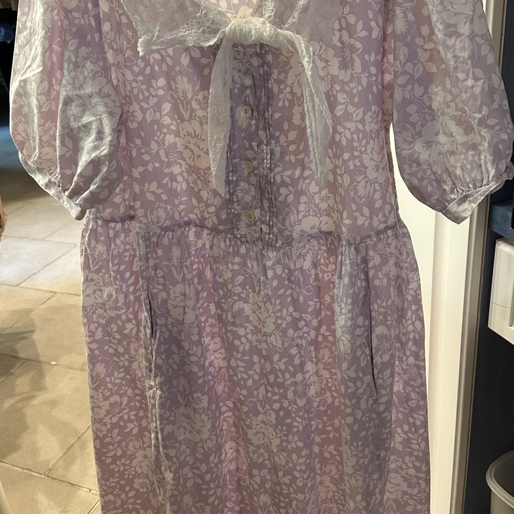Vintage Laura Ashley Lavender Floral Dress Buttery Cotton
